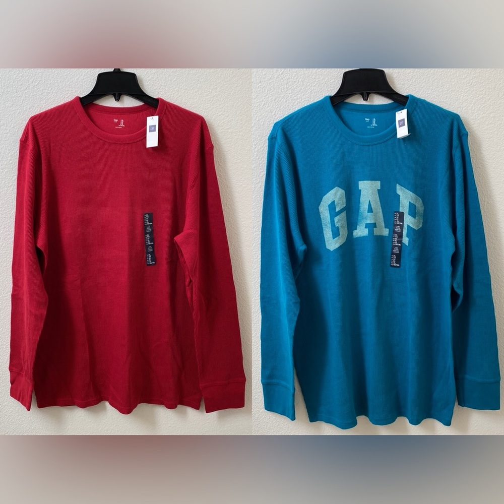 2/$30 GAP Men's Long Sleeve Cotton Waffle-Knit Crewneck T-Shirt